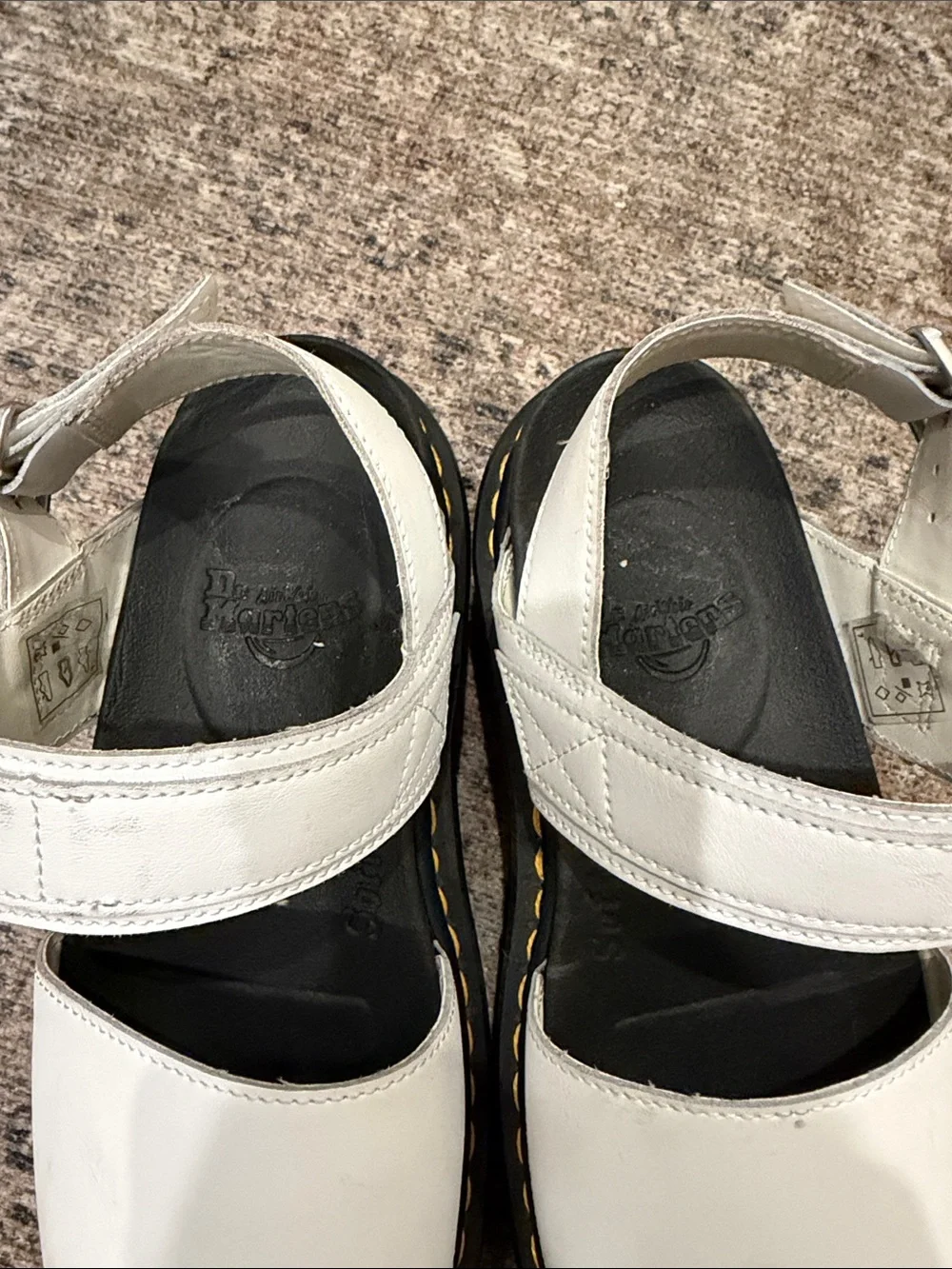 Dr. Martens White Platform Sandal with Black Sole